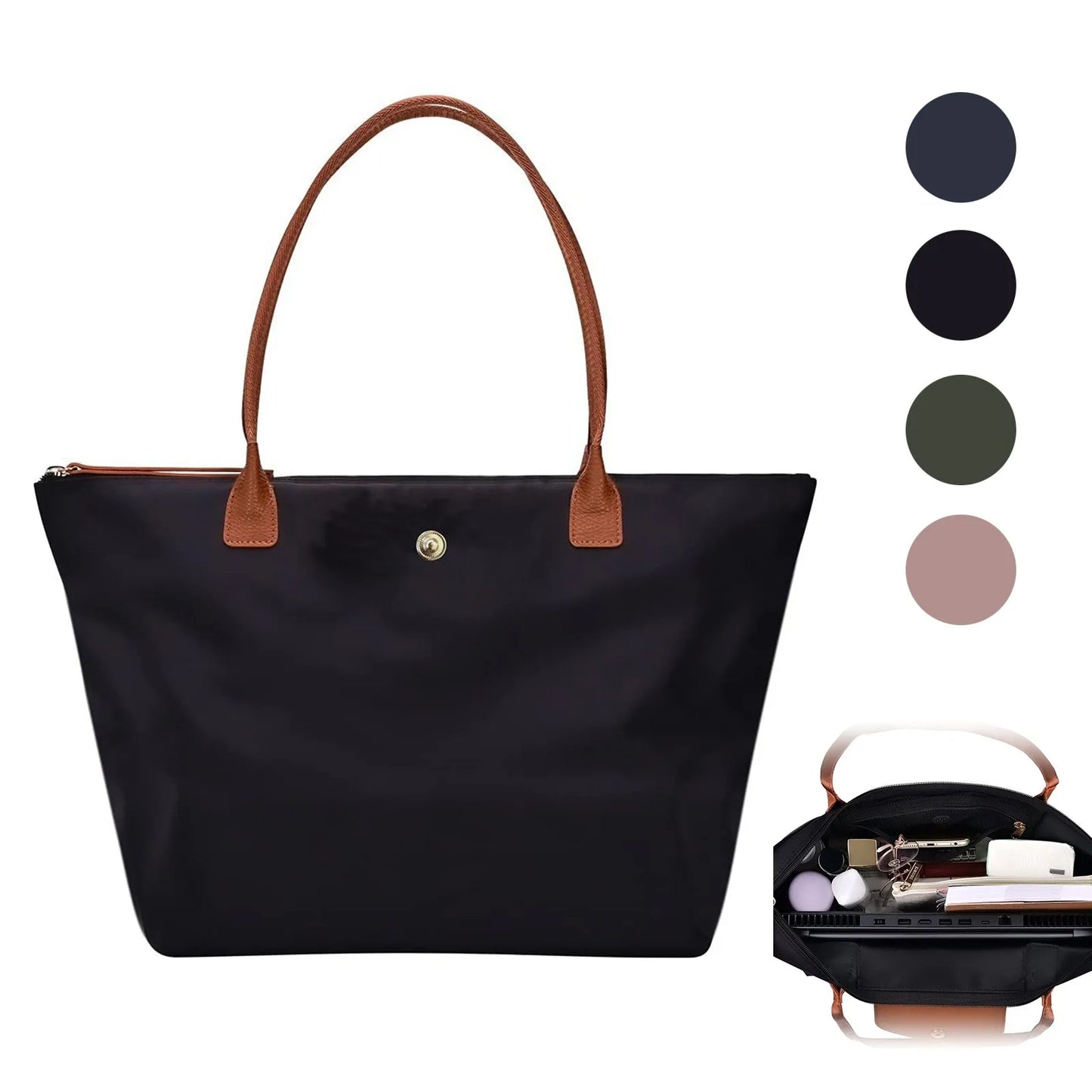 Large Capacity Shoulder Tote Bag for Women, Nylon Top-Handle Purse, Foldable Weekend Hobo Handbag Single Shoulder Soft Leather B