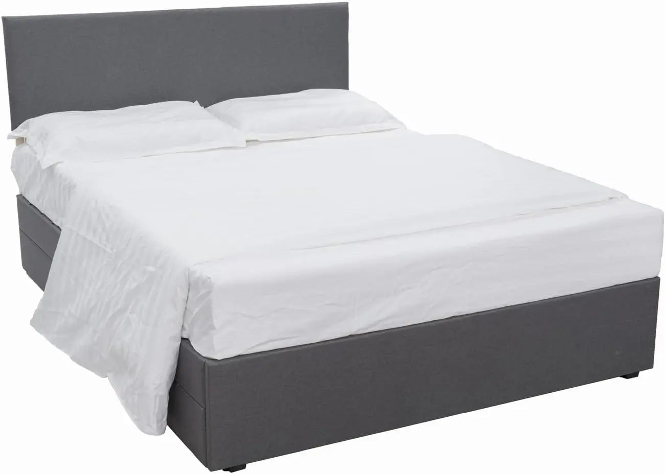Platform Bed Frame with 4 Storage Drawers and Fabric Grey Headboard, Mattress Foundation with Metal Slats, Strong Support, No Bo