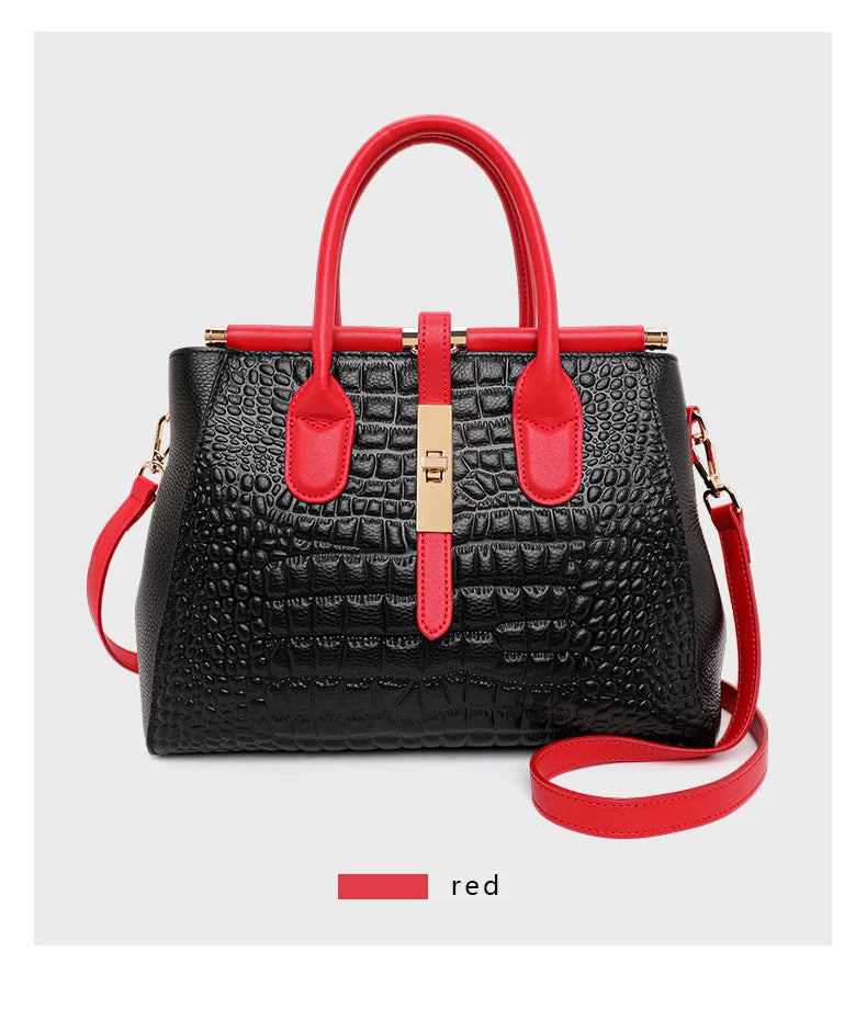 New Crocodile Pattern Women's Handbag Fashionable and Trendy Large Capacity Luxury Cowhide Commuter Shoulder Bag