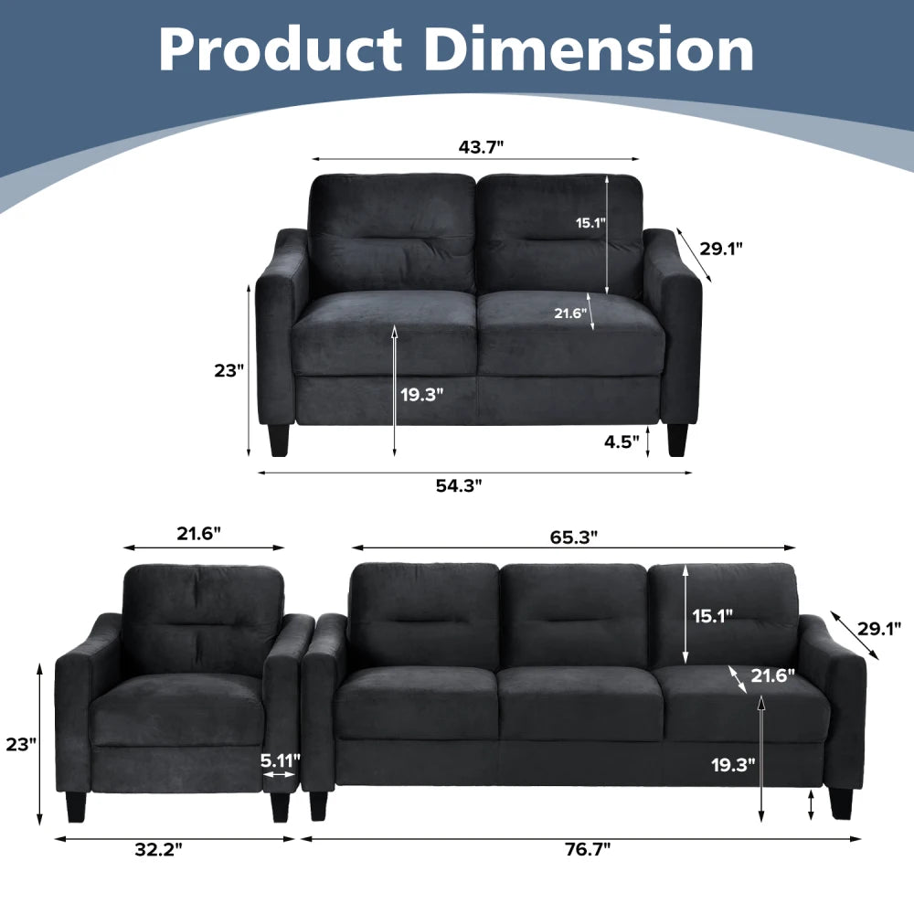 Modern Comfortable Sectional Couch, Flannelette Fabrics Velvet Sofas for Living Room, Bedroom, Office