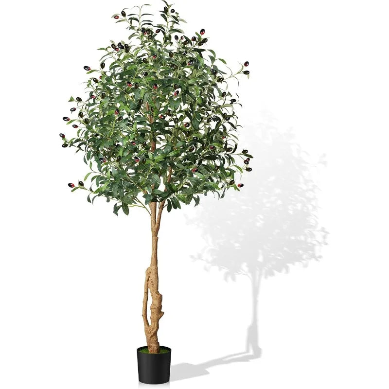 Artificial Olive Tree, Tall Faux Silk Plant Artificial Tree in Indoor Potted Oliver Branch Leaves and Fruits