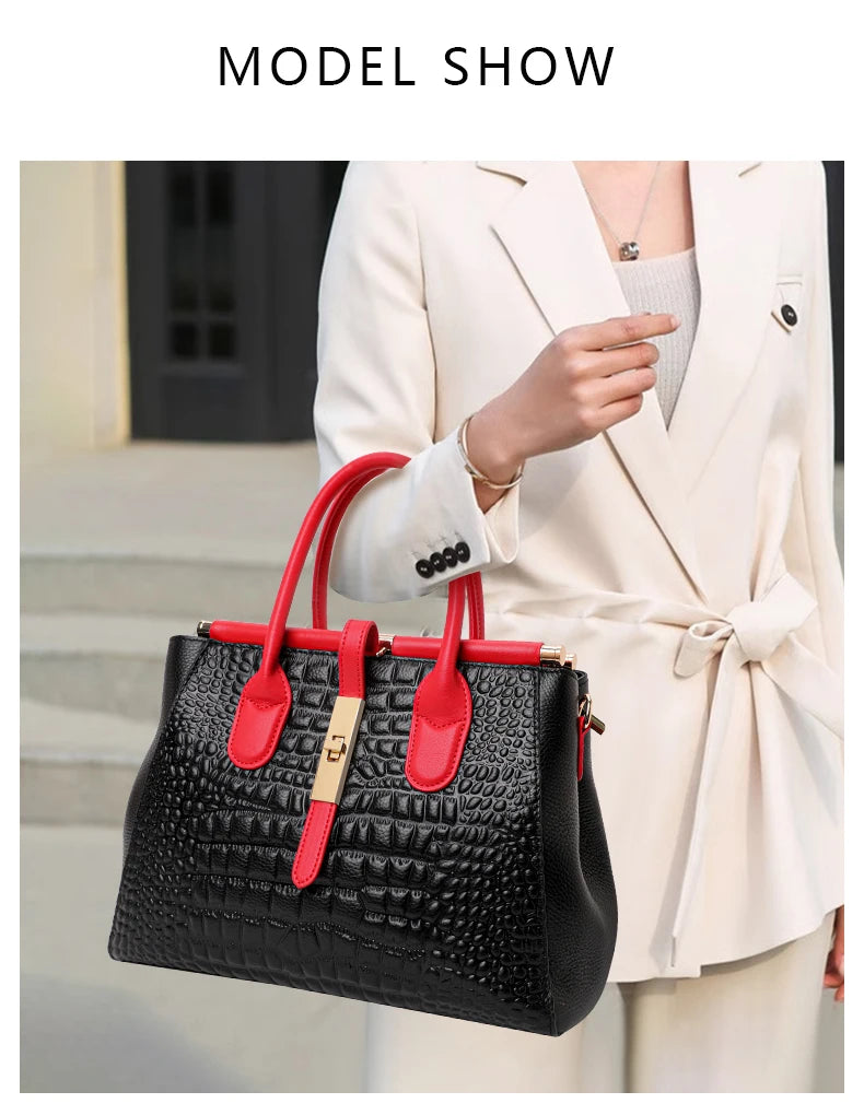 New Crocodile Pattern Women's Handbag Fashionable and Trendy Large Capacity Luxury Cowhide Commuter Shoulder Bag