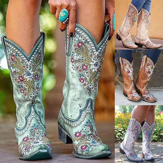 Women's Multicolor Lightweight Knee-high Western Cowboy Boots Retro Medieval Steampunk Knight Boots Halloween Party Cosplay Boot