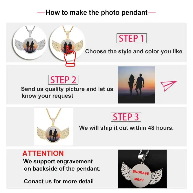 45mm Hip Hop Iced Out DIY Photo CZ Pendant Custom Picture Pendant Necklace Personalized Women Men Rapper Jewelry For Him Her