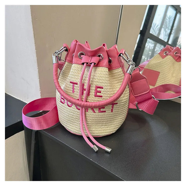New Fashion Women's Bucket Bag Trend Brand Straw Shoulder Bag High Quality Casual Elegant Crossbody Bag Designer Luxury Handbag