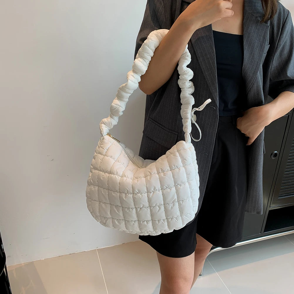 Lattice Pattern Shoulder Crossbody Bags Pleated Bubble Handbags Women Large Capacity Tote Bags Padded Ladies Quilted Shopper Bag