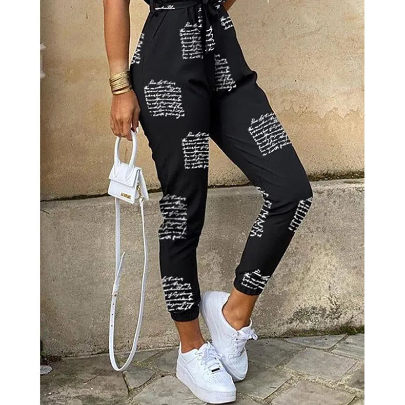 Women's Monochromatic Belt Workwear Jumpsuit, Casual Pants, Flip Collar, Buckle, European and American, Summer, 2024