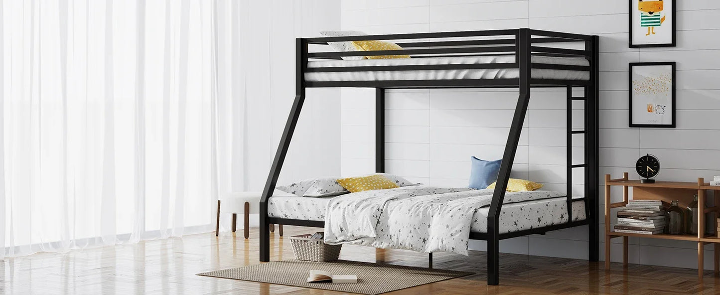 Junior Loft Bed Twin Size, Heavy Duty Twin Bed Frame with Full-Length Guardrail & Removable Stairs, Noise-Free, Space-Saving,