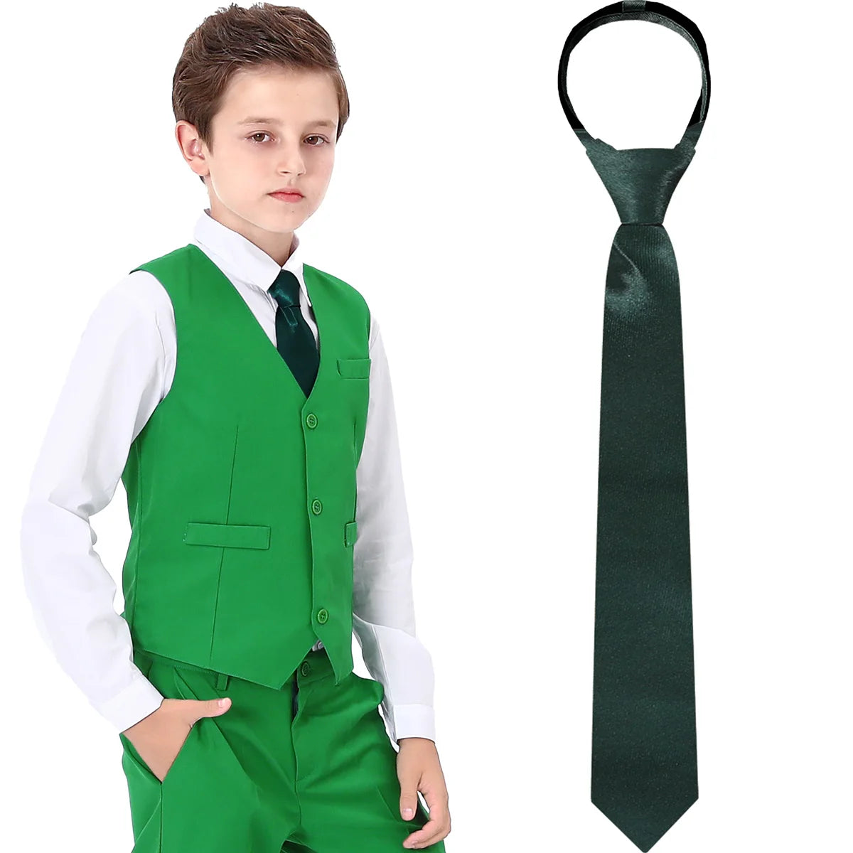 Boys Girls Neckties Kids Zipper Solid  Adjustable Accessories Teenager Students Photograph Perform Tie 6-16 Years Old