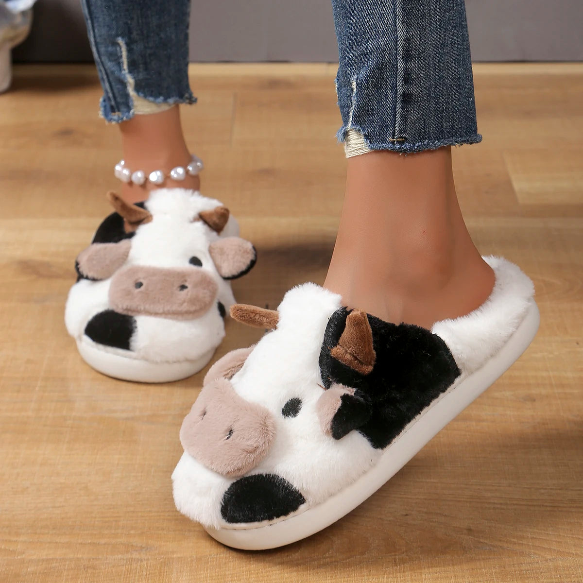 Cow plush warm couple women's cotton slippers women's autumn and winter indoor home non-slip and wear-resistant cotton shoes
