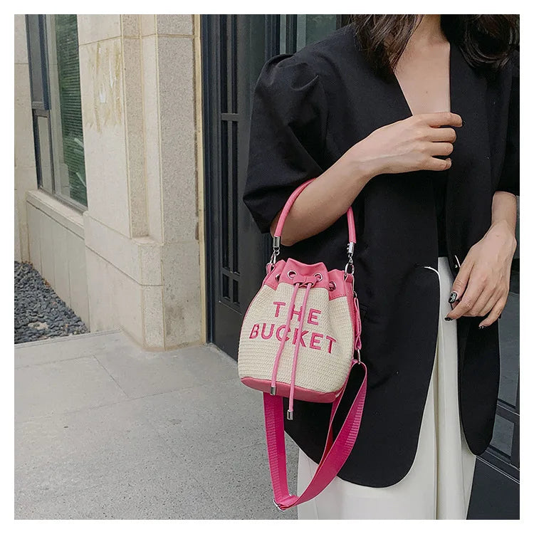 New Fashion Women's Bucket Bag Trend Brand Straw Shoulder Bag High Quality Casual Elegant Crossbody Bag Designer Luxury Handbag