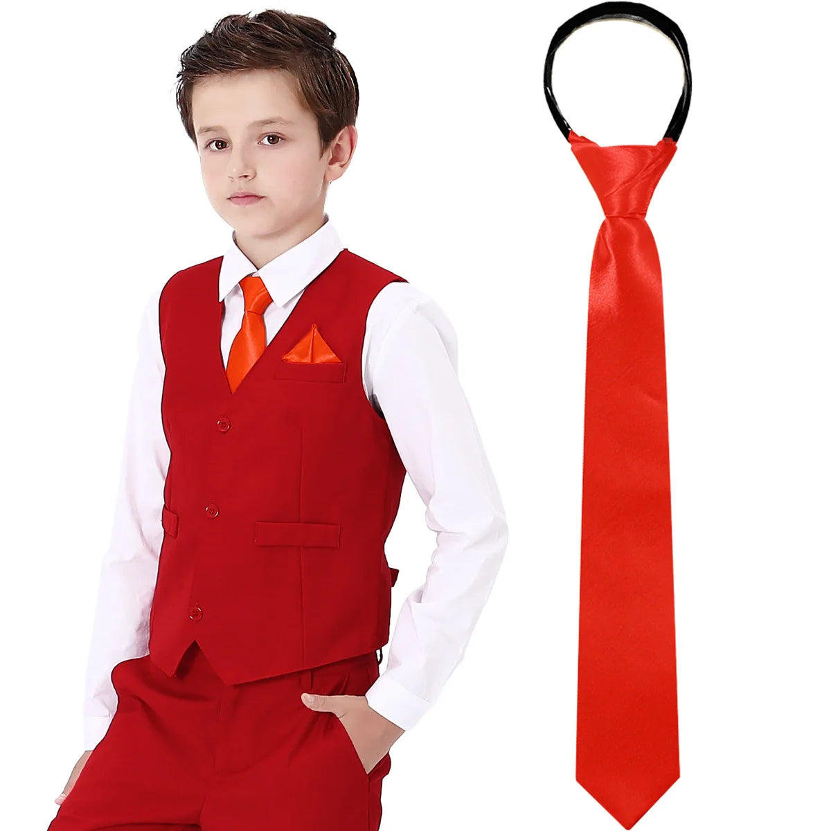 Boys Girls Neckties Kids Zipper Solid  Adjustable Accessories Teenager Students Photograph Perform Tie 6-16 Years Old