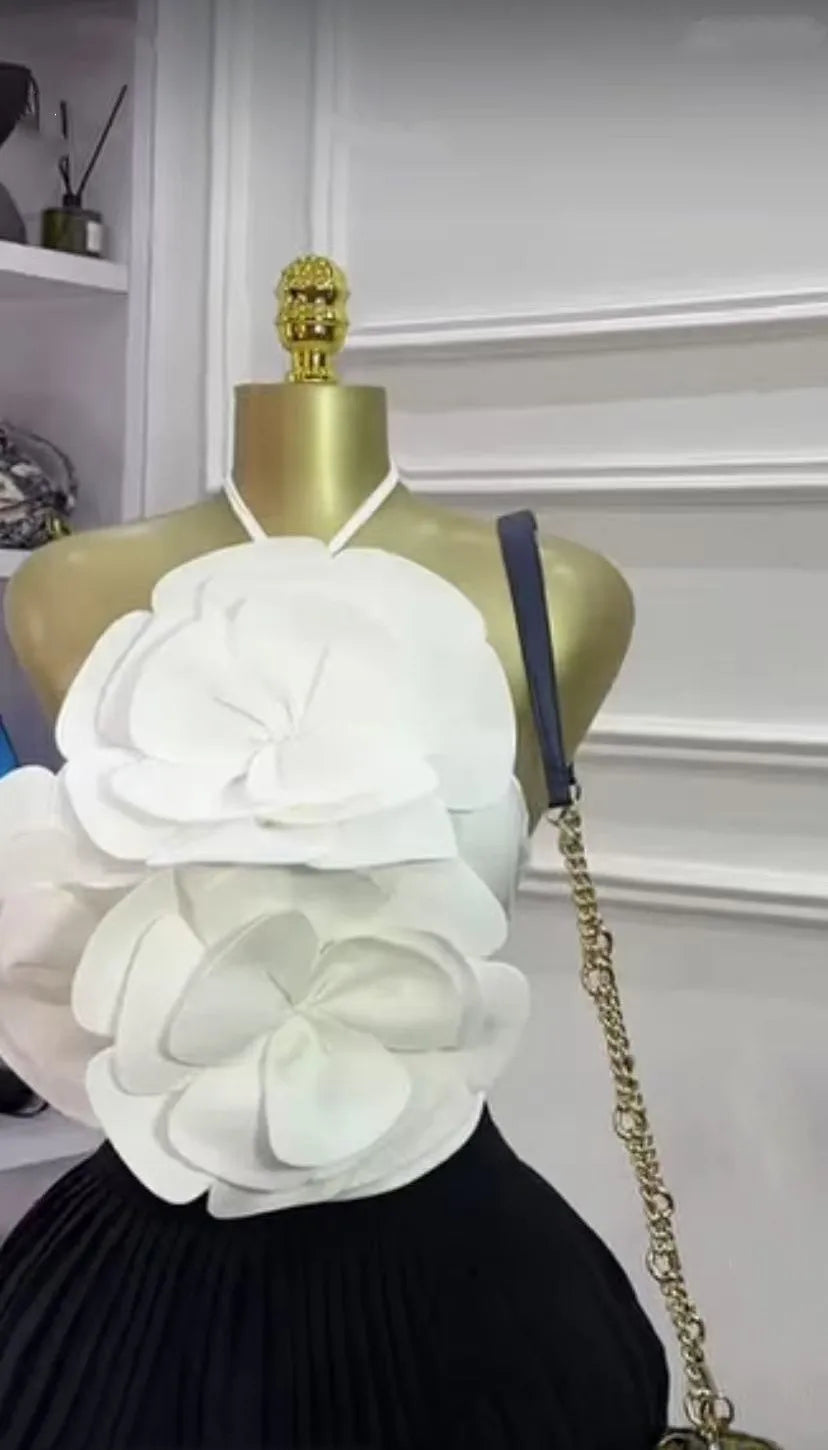 Joskaa 2025 Summer Women's 3D Flower Chic Tops Sexy Halter Lace-Up Backless Crop Camisole Vacation Party Club Beachwear S-XXL