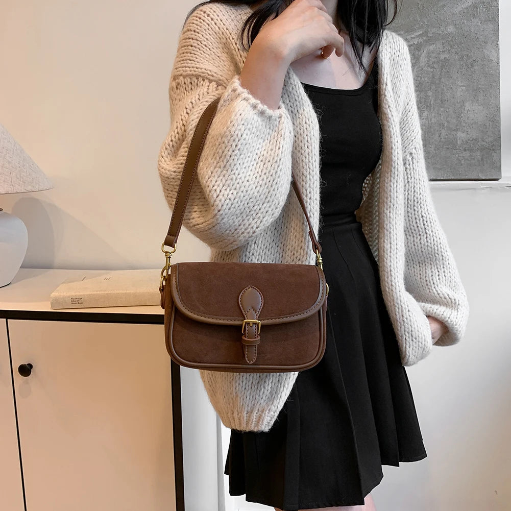 Korean Fashion New Small Square Bag Shoulder Bags Brown Niche Retro Suede Surface Leisure Versatile Trend Lady Crossbody Bags
