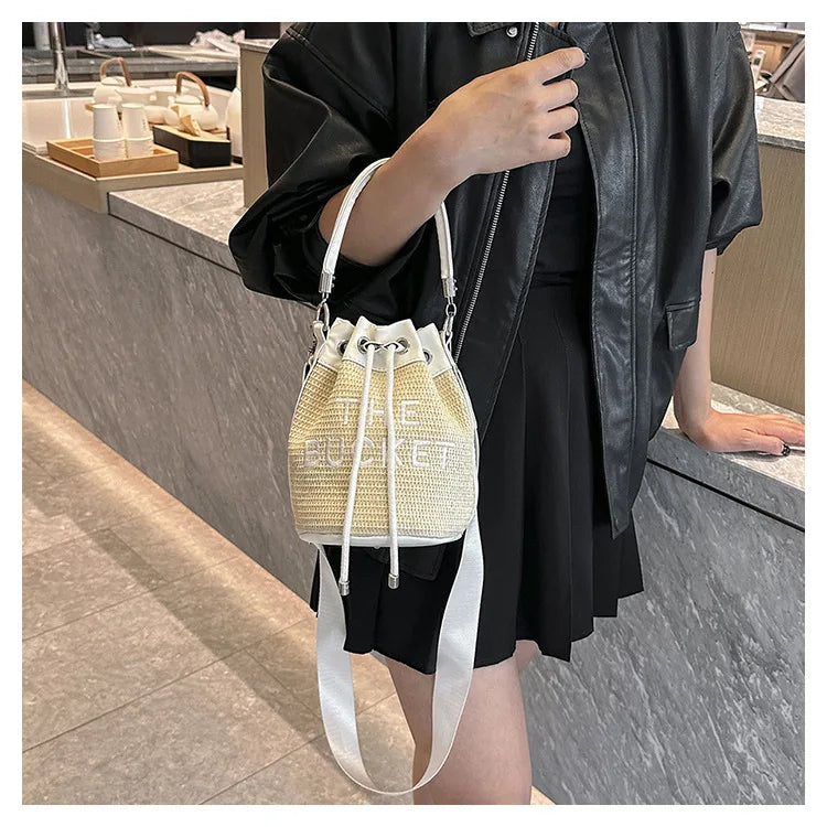 New Fashion Women's Bucket Bag Trend Brand Straw Shoulder Bag High Quality Casual Elegant Crossbody Bag Designer Luxury Handbag