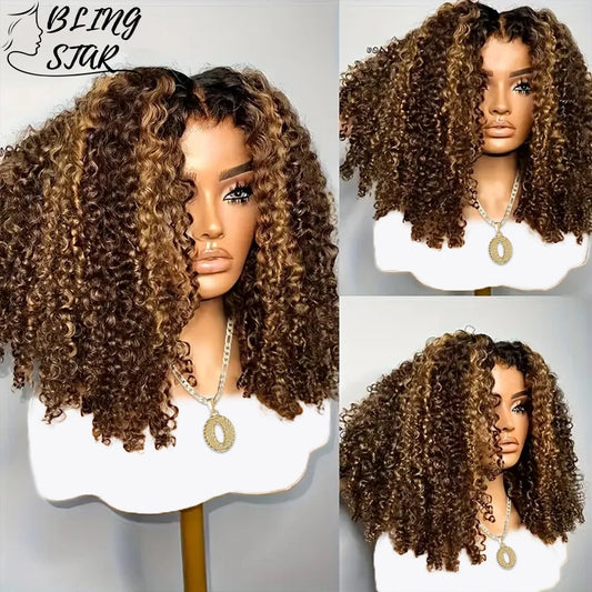 10 Inch 427 Bob Curly Wigs Human Hair with Draw String Glueless Wear And Go Pre Plucked Pre Cut Deep Wave Lace Front 220 Density