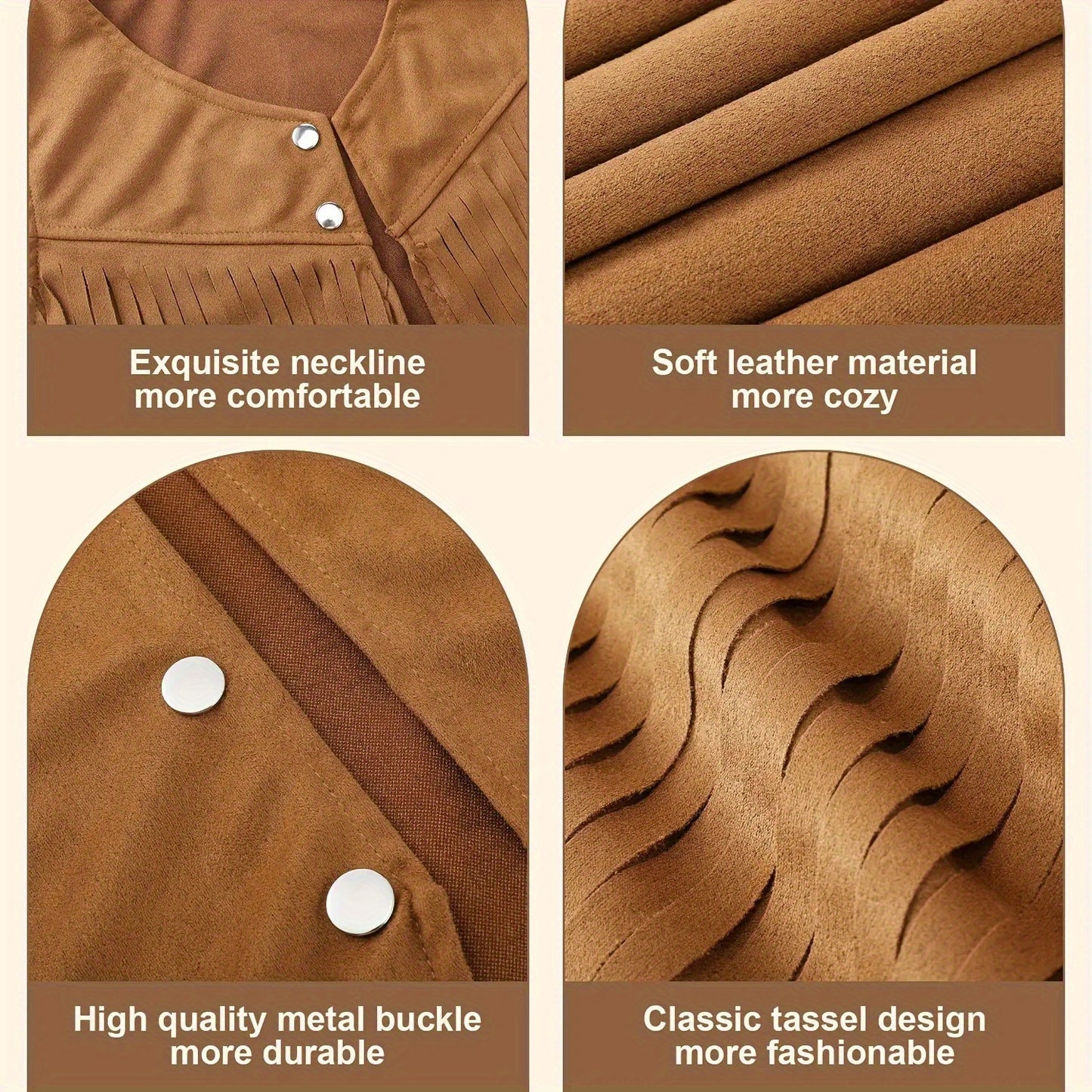 9-Item Collection for Women Featuring a Western-Style Cowboy Vest, Bohemian Cowboy Hat, And Accessories for Halloween Role-Playing (In Khaki Color).