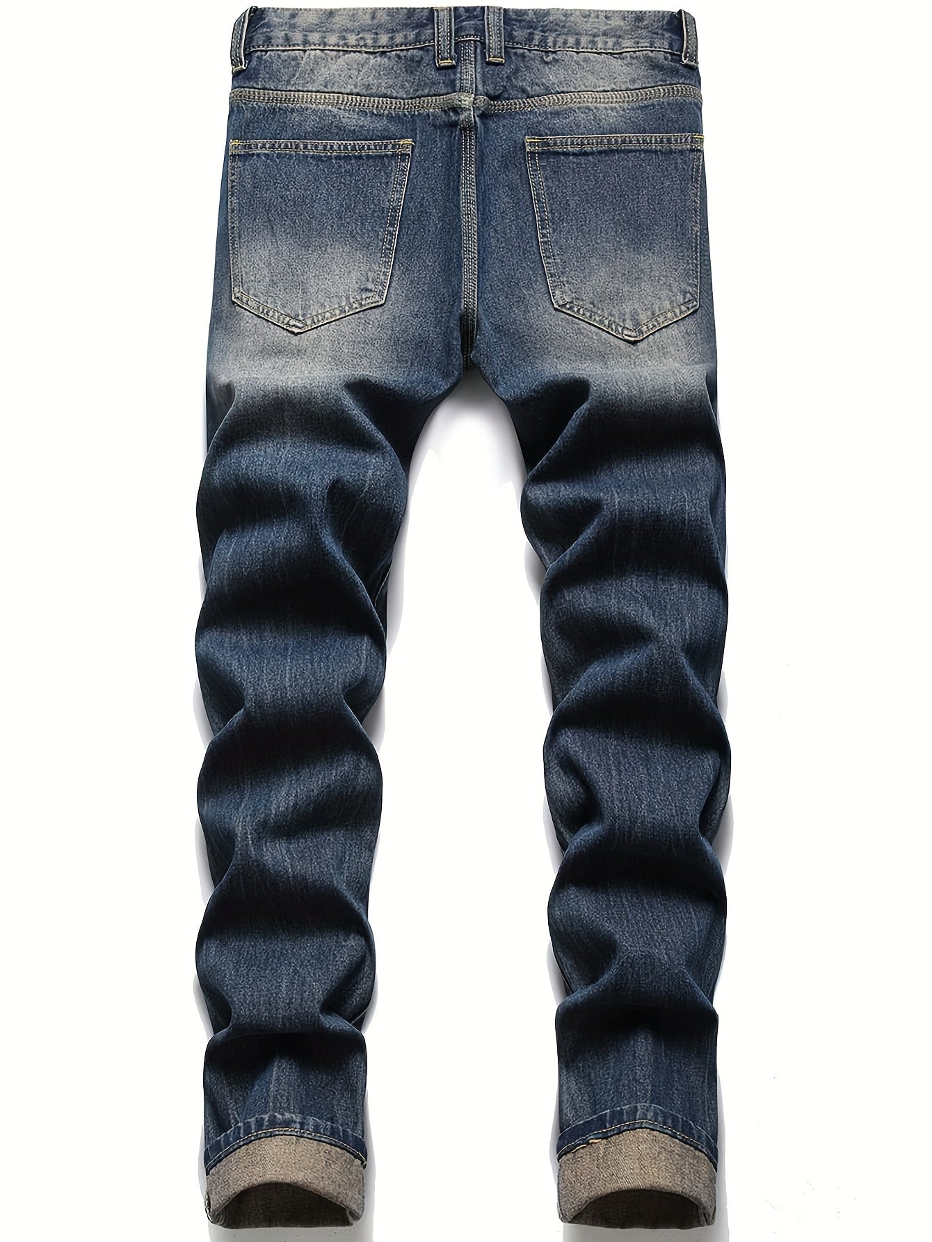 Men'S Retro Washed Blue Ripped Straight-Leg Jeans - Slim Fit, Non-Stretch Denim, Distressed Details, All-Season Casual Wear, Vintage Streetwear Style, Straight Leg Jeans