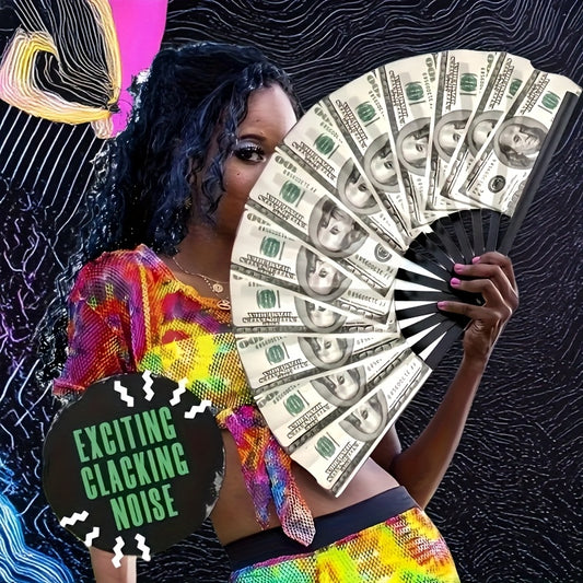Retro US Dollar Pattern Folding Fan - Durable Plastic Handheld Fan with Smooth Opening for Parties, Weddings, Home Decor & Club Gifts, Wedding Accessory, Bold Color Design, Innovative Design