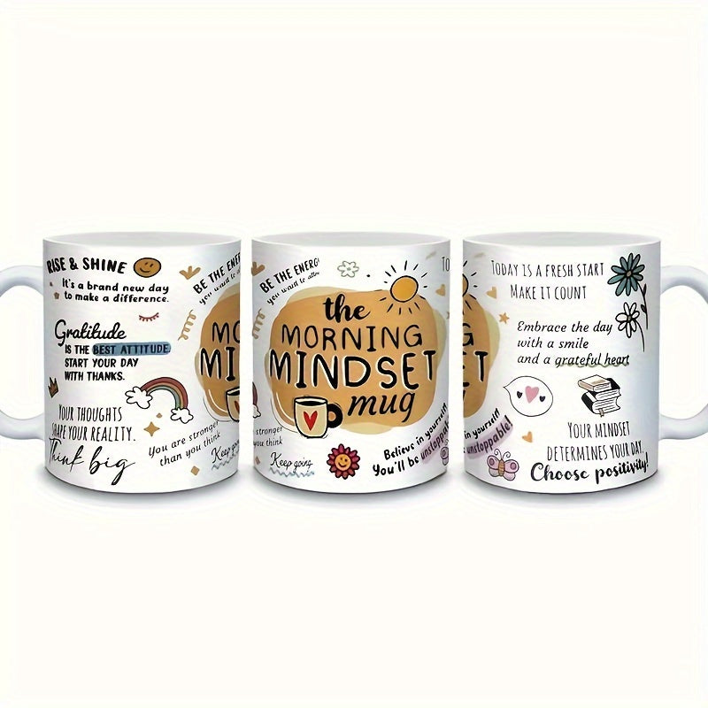 1pc 11oz Inspirational Ceramic Coffee Mug with Positive Mindset Quotes - Reusable Dishwasher Safe Motivational Mug for Hot & Cold Drinks, Vibrant Sunrise & Floral Design, Perfect Gift for Birthdays, Holidays, Office & Home Us