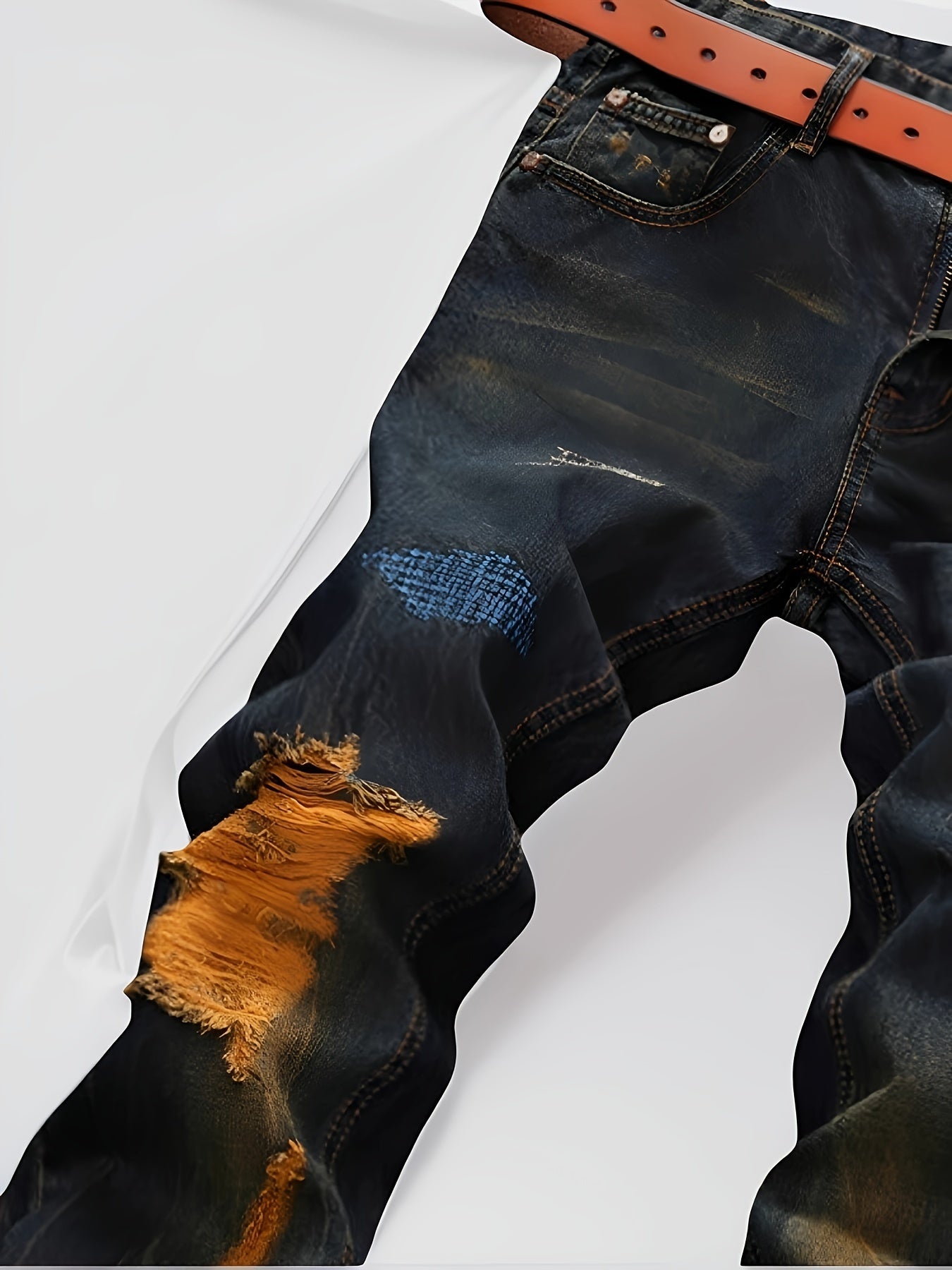 European And American Personalities Make Old Straight Retro Tide Pants Men'S Ripped Jeans