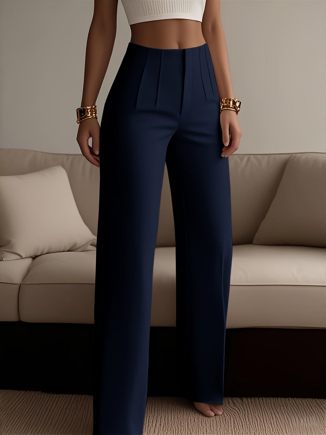 Women's Elegant Solid Black Trousers with Hidden Zipper Closure - Structured Non-Stretch All-Season Work Pants for Commuting, Travel & Professional Attire, Machine Washable Tailored Fit, High Waist Trouser Pants for Women, Pa