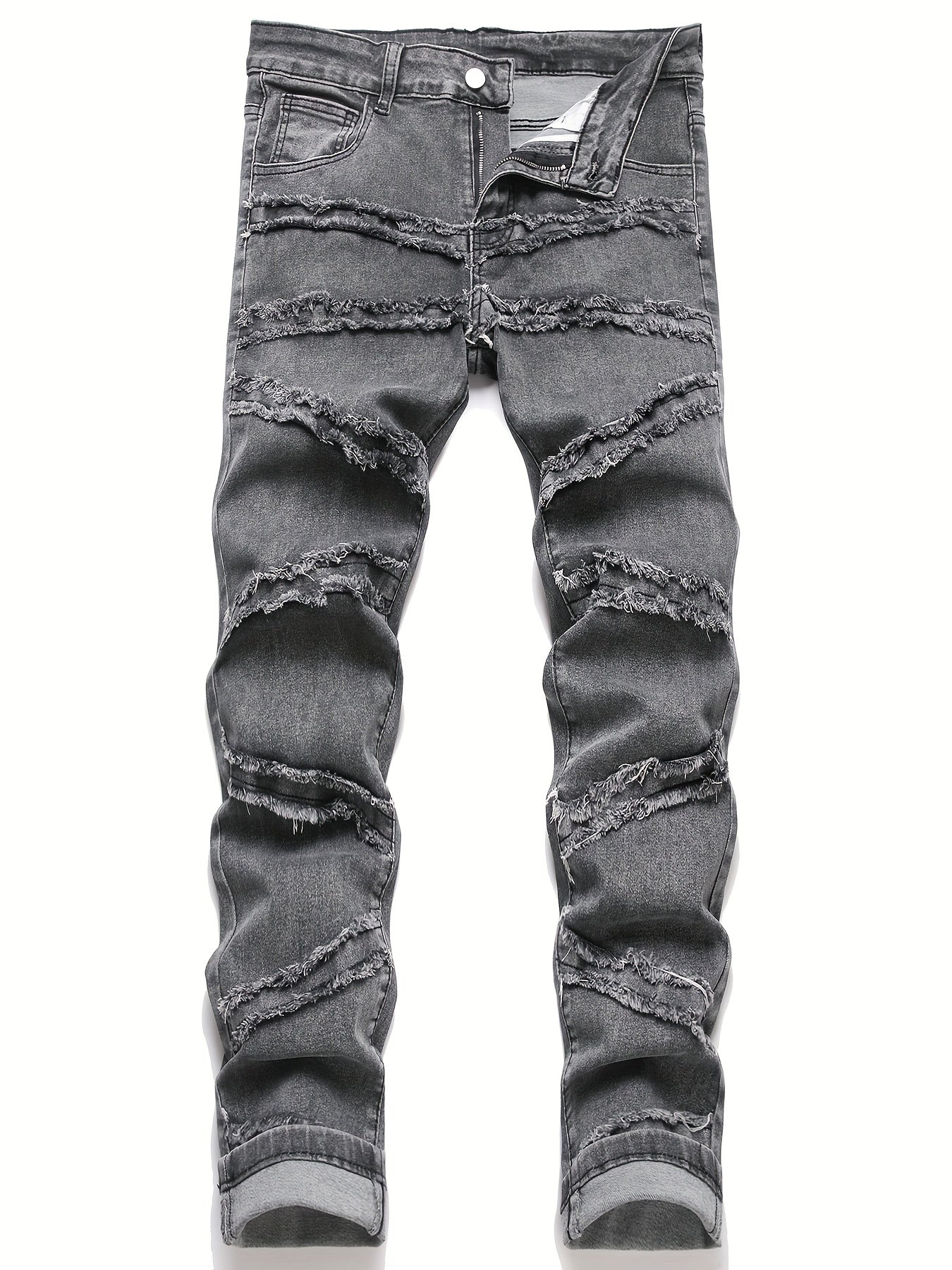 Men's Slim Fit Stretch Denim Jeans - Medium Stretch Comfort, Multiple Pockets & Distressed Details with Accents, Machine Washable Casual Pants for All-Season Wear, Versatile Clothing, Modern Style, Comfortable Material, Urban