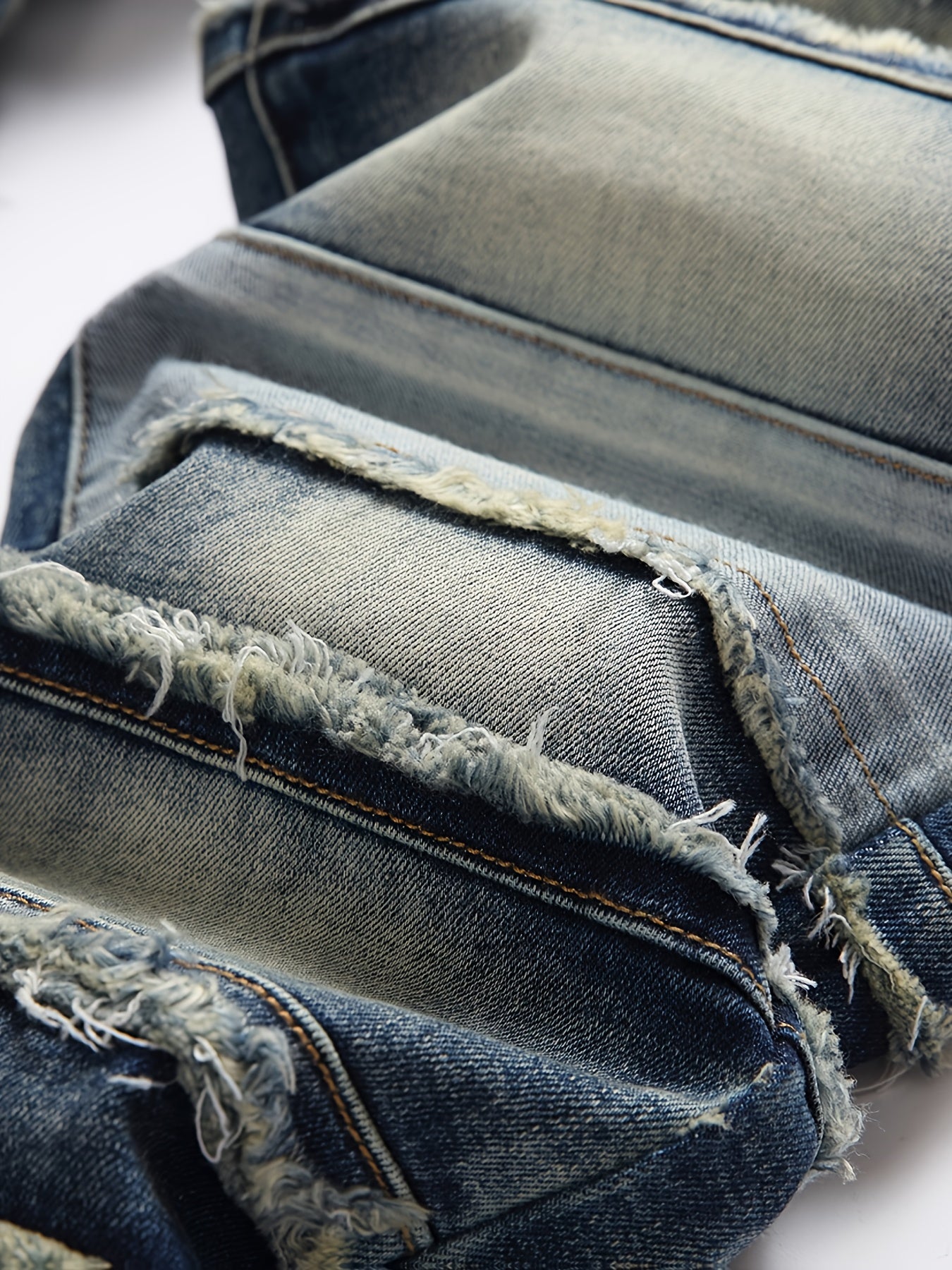 Men'S Slim-Fit Distressed Faux Denim with Raw Edges & Washed Texture - Machine-Washable Streetwear Faux Denim Trousers, All-Season Comfort, Solid Color Design for Casual & Formal Outfits, Versatile Clothing, Trendy Fashion, D