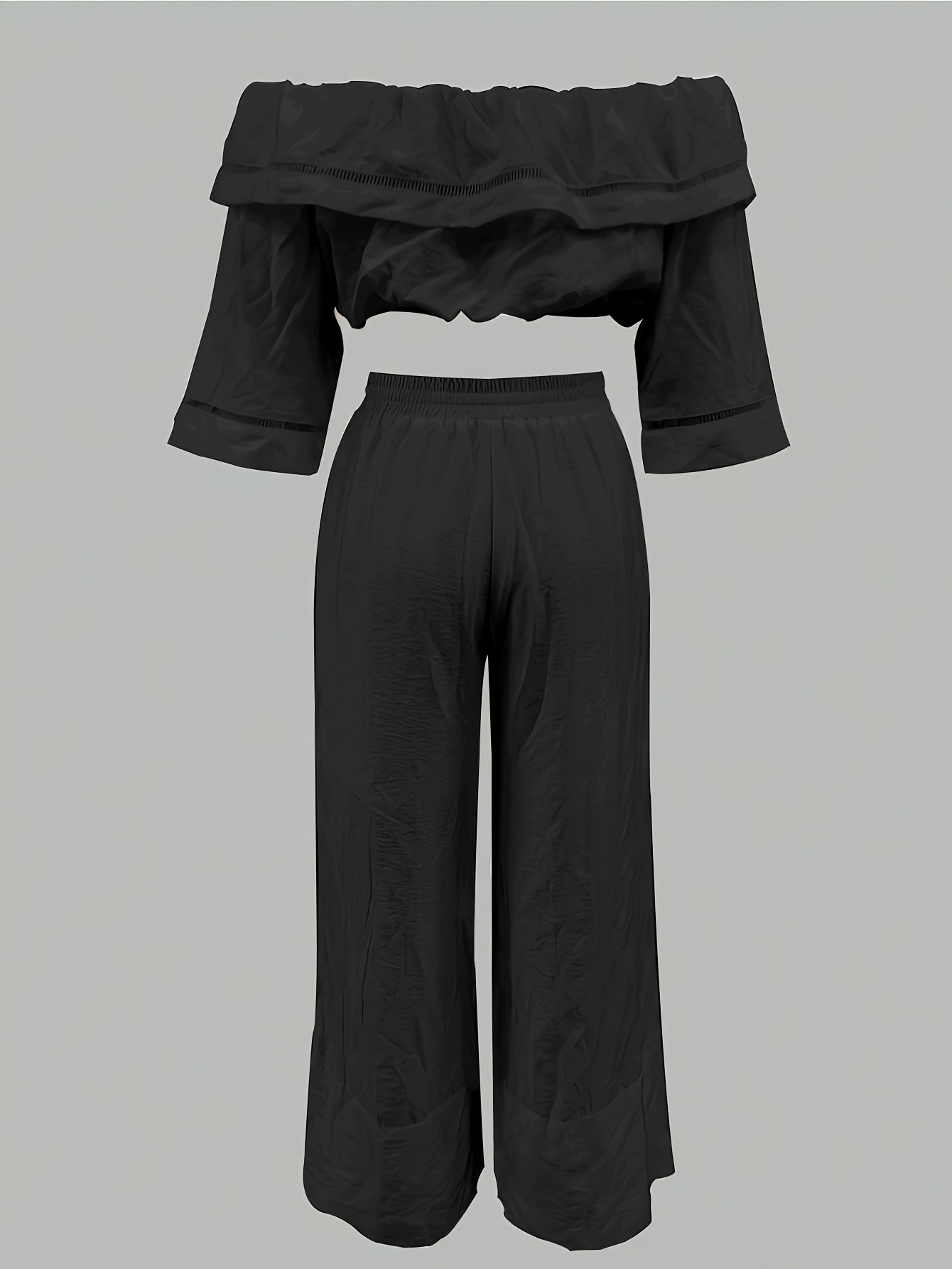 New Elegant Style Products In 2025, 2pcs Set Of Casual And Elegant Clothes For Women, Suitable For All Seasons To Wear, One-shoulder Off-shoulder Solid Color Top And Strap-on Straight-leg Pants Suit