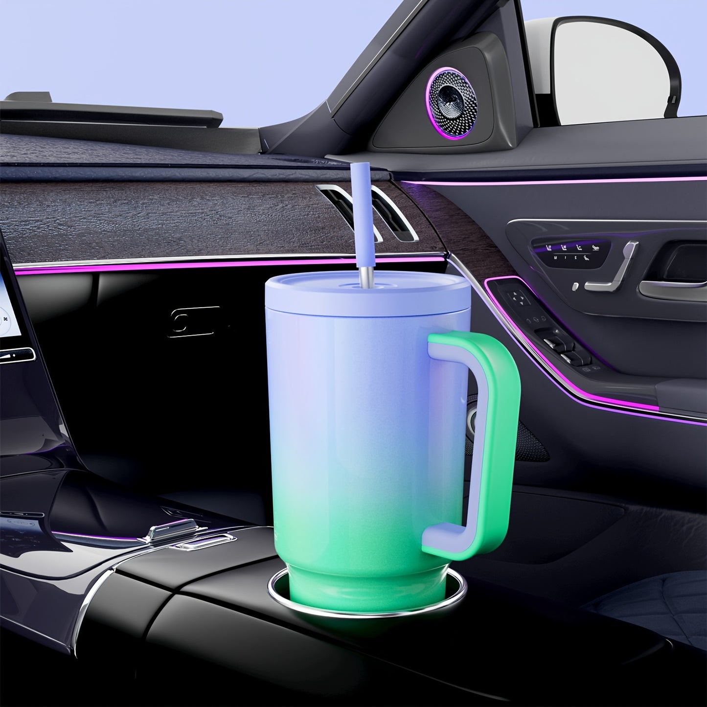 1pc Meoky 30oz Stainless Steel Tumbler with Handle, Lid & Straw - BPA-Free, Leak-Proof Insulated Travel Mug, Keeps Drinks Hot for 8 Hours, Cold for 24 Hours, Hand Wash Only