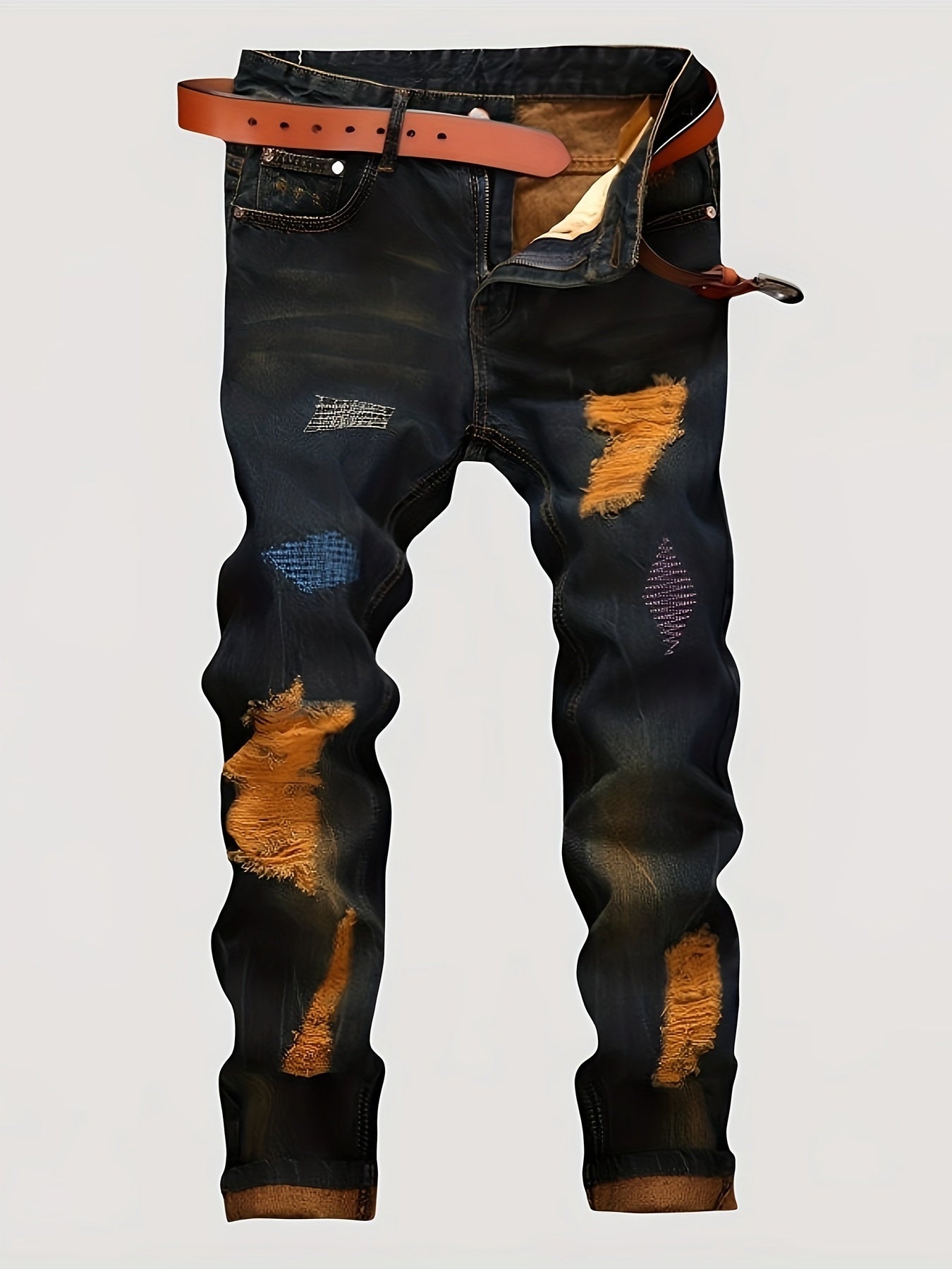 European And American Personalities Make Old Straight Retro Tide Pants Men'S Ripped Jeans
