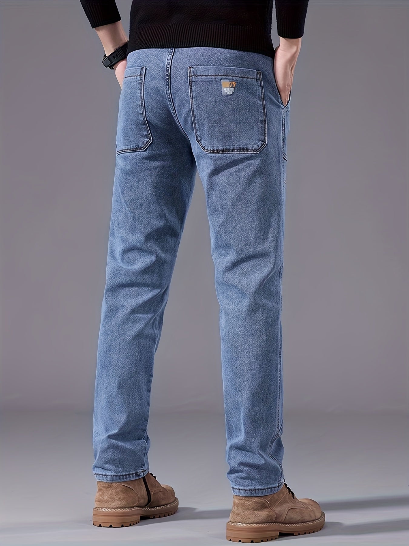 Men'S Small Straight Tube Style Fashionable Printed Six Pocket Design Micro Elastic Denim Pants