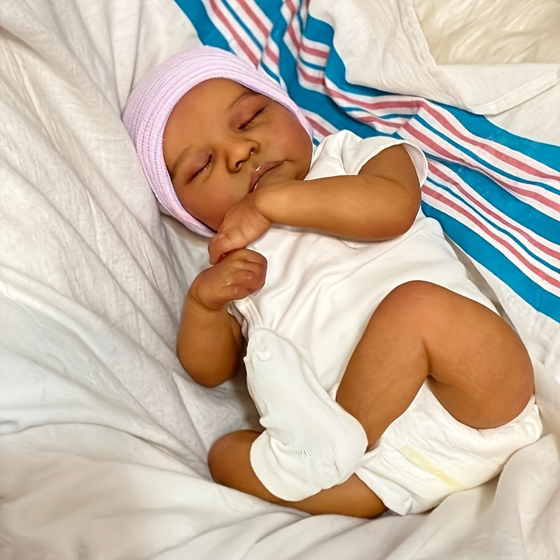 [Realistic Reborn Doll] Realistic 3D Dark Brown Light Beige Lifelike Soft Touch Vinyl Reborn Doll with Hand-Drawn Hair | Perfect for Role-Play & Collectors - Ideal Gift for Youngsters and Adults