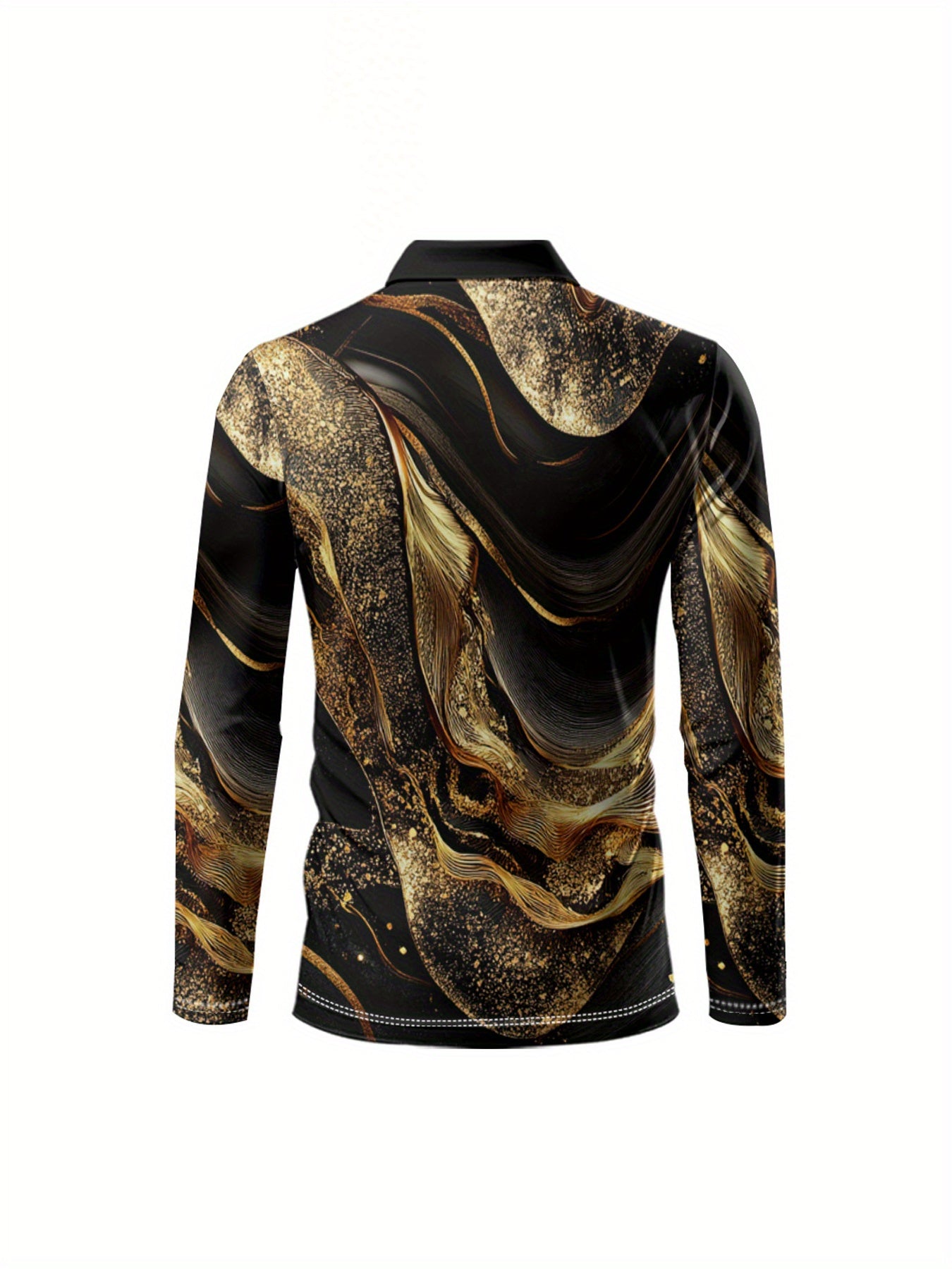 Men'S Elegant Marble Pattern Shirt - Lightweight Breathable Long Sleeve Formal & Casual Shirt, Black & Golden Swirls, Regular Fit for Office, Parties, Golf - All-Season Business & Everyday Attire for Men & Teens, Marble Print
