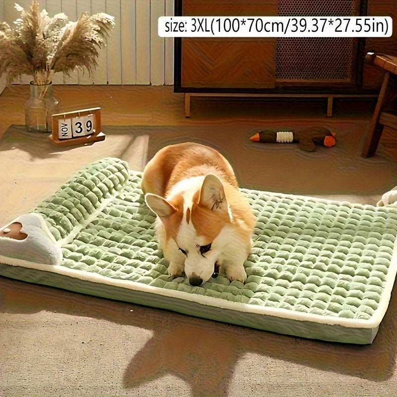 Four Seasons Dog Mat Washable Winter Sleeping Pad for Dogs, Green Soft Spinal Protection
