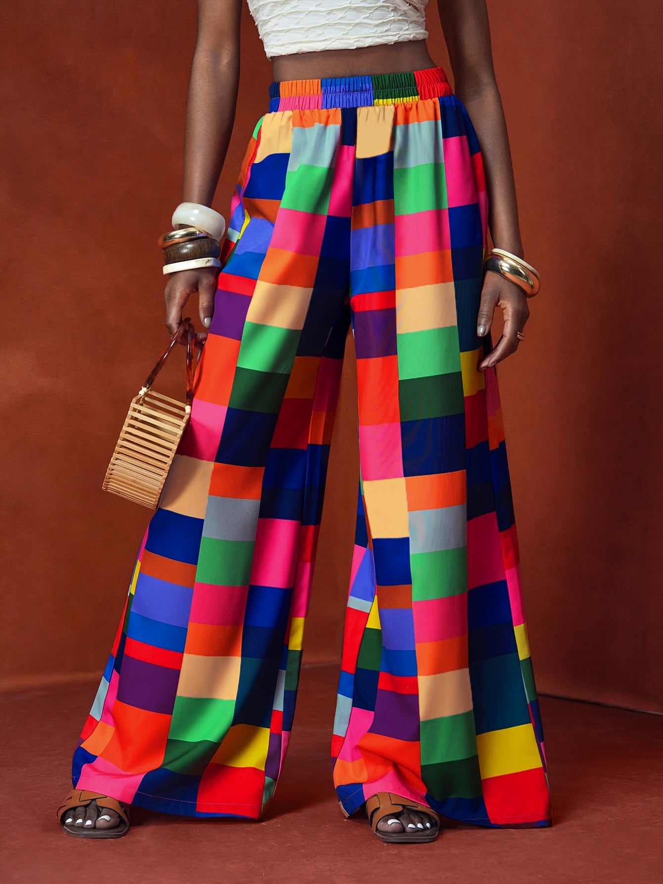 Women'S Vibrant Floral Print Wide-Leg Pants - High-Waisted, Loose Fit, Lightweight & Breathable for Spring/Summer Vacation Style, Casual Beachwear, Vacation Clothing | Vibrant Print Pants | Lightweight Fabric, Elegant Pants F