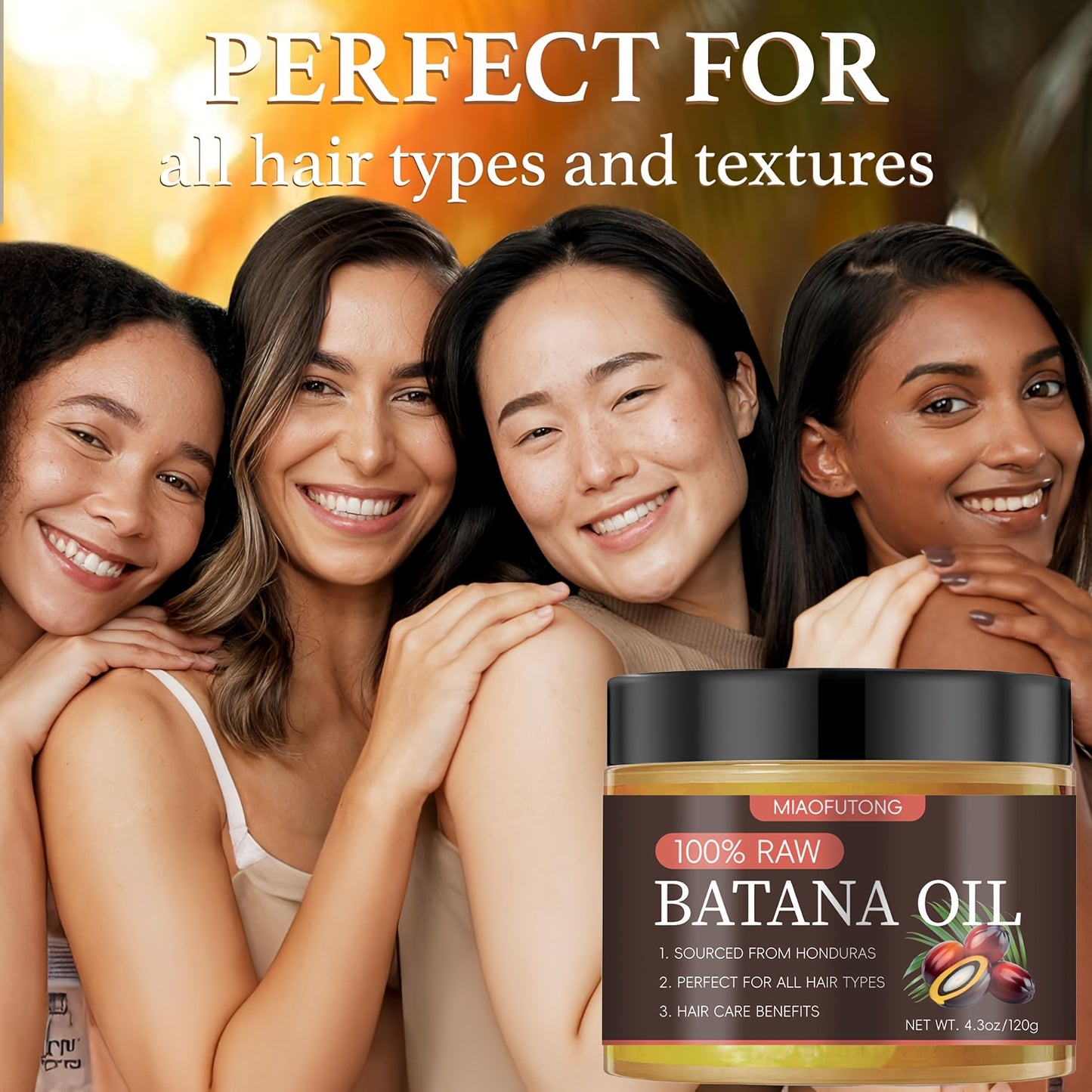 Miaofutong 100% Raw Batana Oil - Moisturizing & Smoothing Hair Treatment for Dry, Damaged Hair - Scalp Nourishment, Suitable for All Hair Types - 4.3oz/120g, Hair Treatment Oils