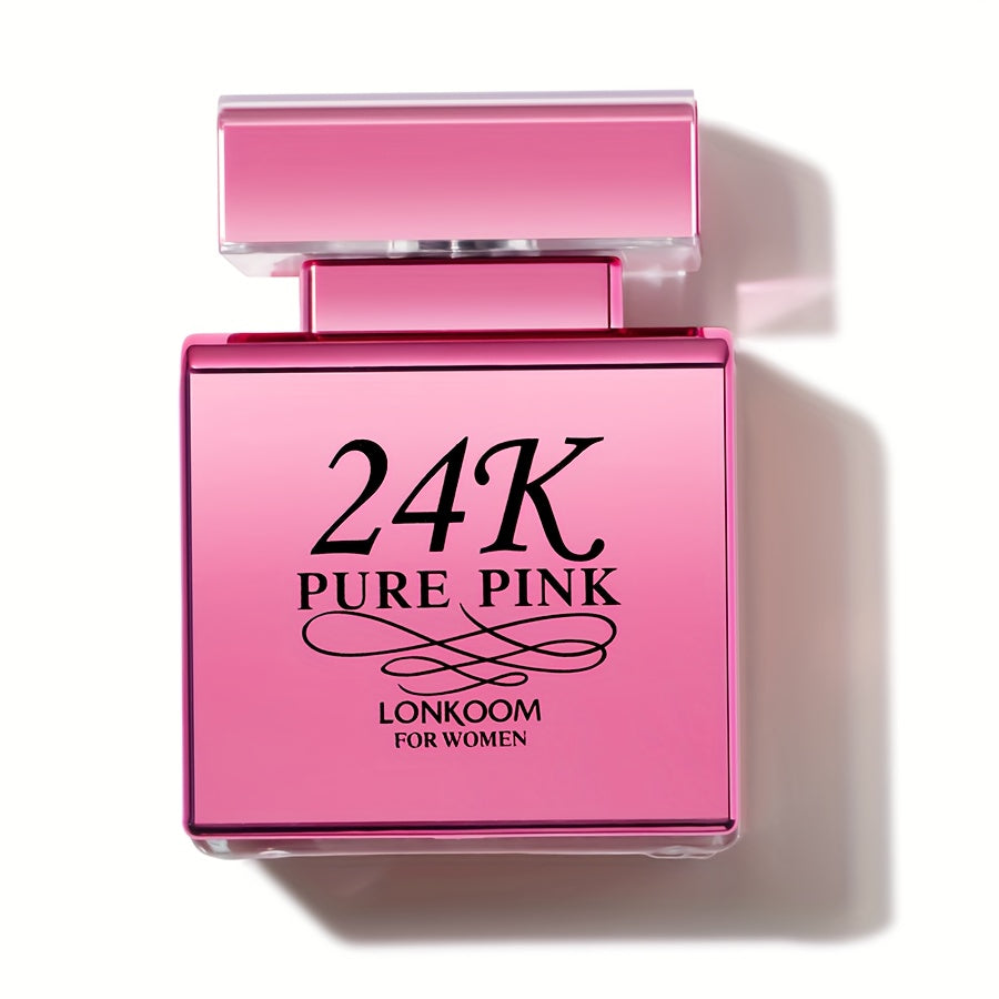 LONKOOM 24K Pure Pink Eau De Parfum for Women - Floral & Fruity Scent with Apple Top, Orchid Heart, Amber Base, Alcohol-Infused, Formaldehyde-Free, Ideal Winter Date Gift, 3.38oz, Women's Perfume|Sophisticated Packaging|Flora