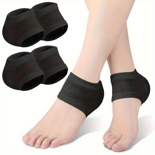 4pcs Plantar Heel Protector Sleeves with Silicone Gel Pads - Breathable Knit Design for Heel Cushioning, Pressure & Support - Navy, Black, Beige, Comfort Foot Cushions, Comfortable Design, Soft Flexible Material