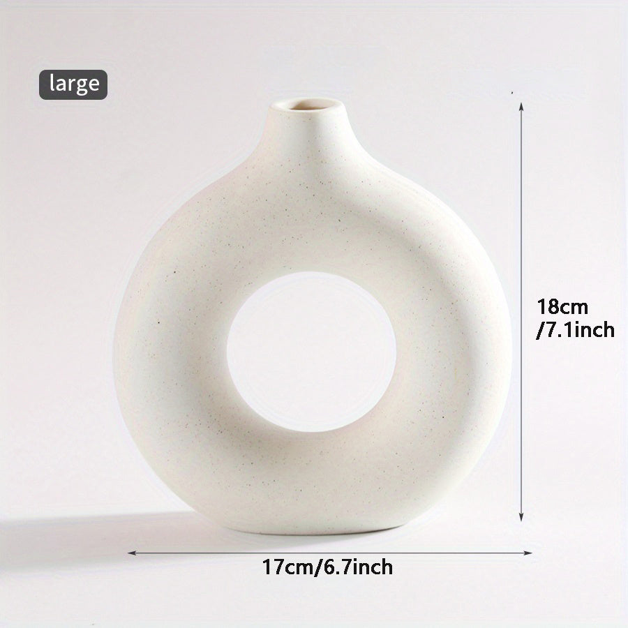 1pc Contemporary Ceramic Vase, Round Circle Design, Creative Ceramic Craft, Living Room Decor, Cross-Border Bestseller, 5.12*5.51inch Decorative Flower Vase