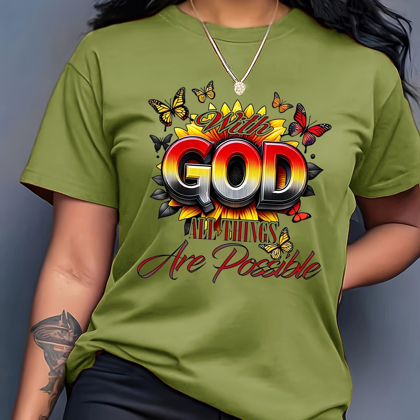 [GOD Print] Women's Short Sleeve T-Shirt | 100% Polyester | Machine Washable | Casual Top for Women