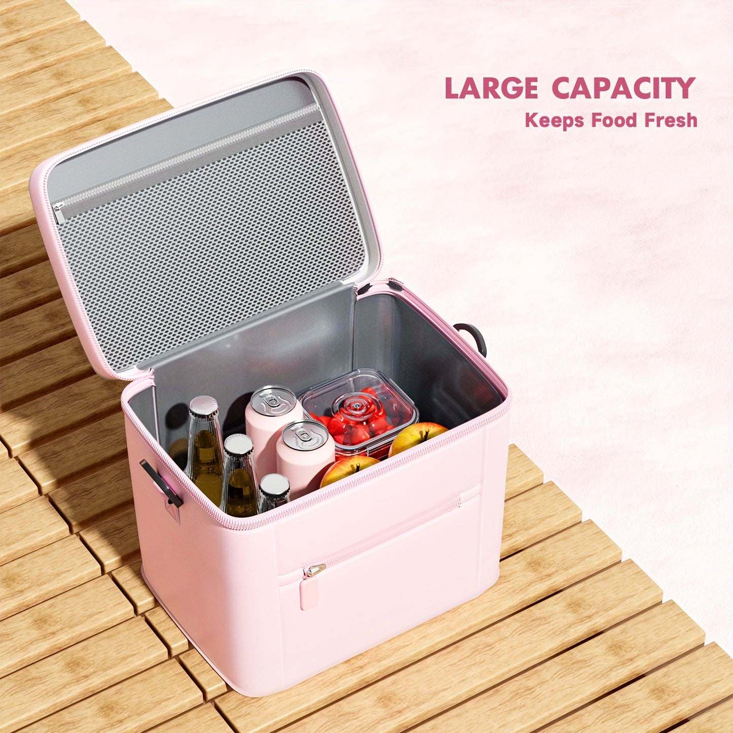 [Stylish, MEOKY Lunch Bag] Stylish, Durable Polyester, MEOKY Large Capacity Insulated Lunch Bag - Pink, Keeps Food Fresh, Hand Washable, Rectangular Design for Easy Portion Control, Perfect for Picnics, Office, or School, Lun