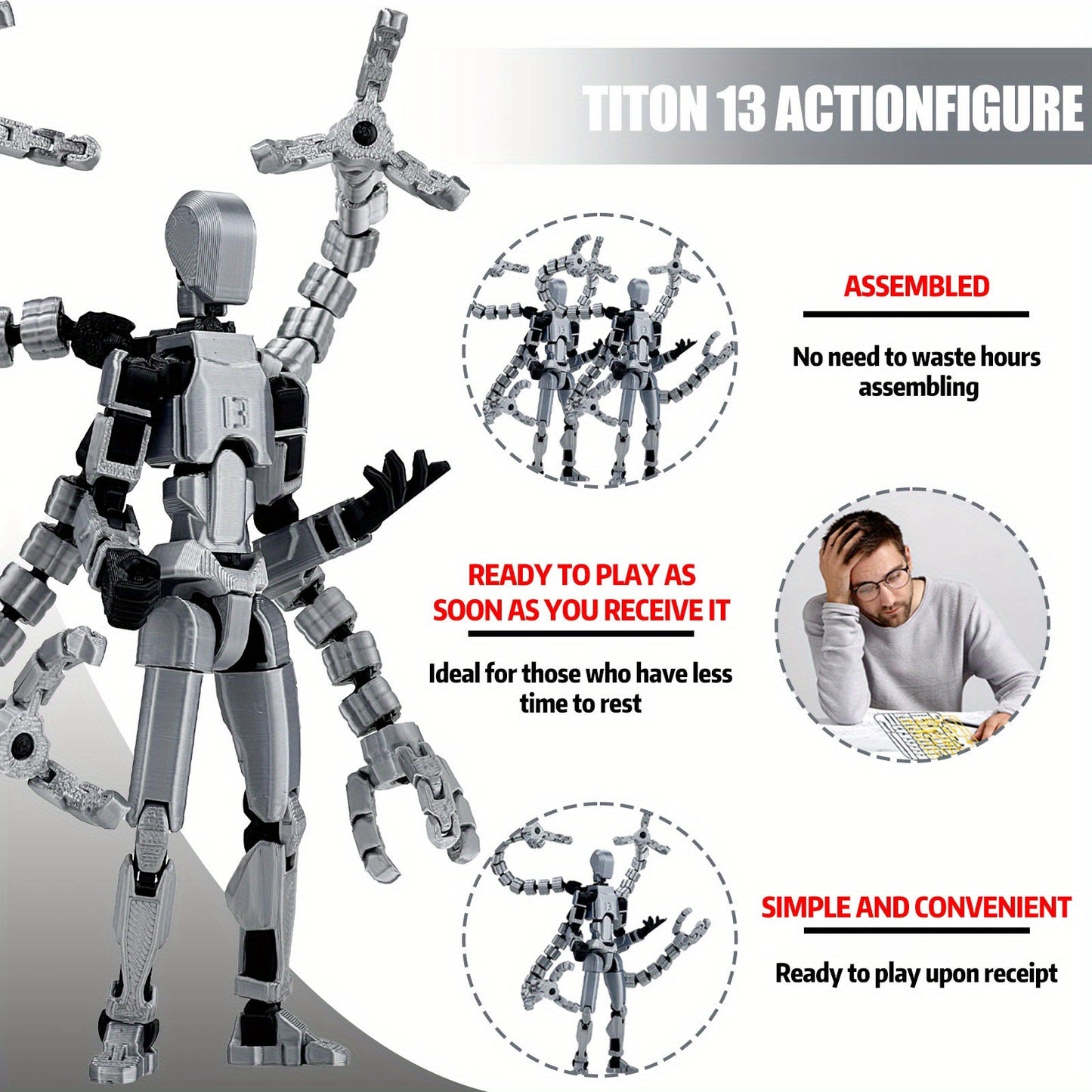 (Assembly Completed) T13 3D Printed Action Figure, Robot 13 Collectible Action Figure Articulated, for Collectors Desktop Decoration