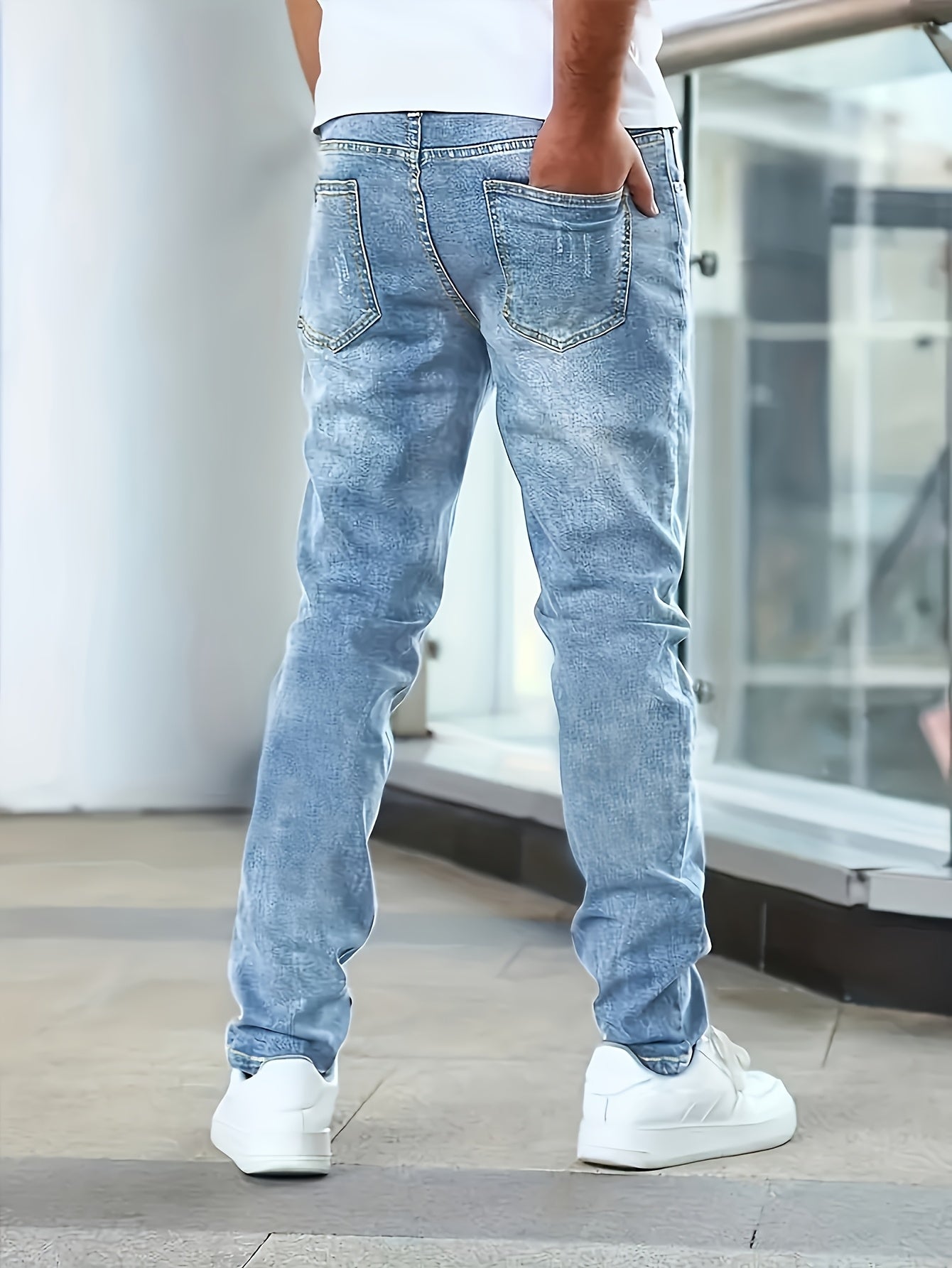 Men'S Jeans Slim Blue Stretch Men'S Simple Casual Small Straight Business Men'S Pants, Suitable For All Seasons