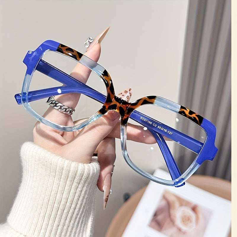 [Clear Lens Square Frame Glasses] Elegant Square Frame Clear Lens Glasses for Women - Fashionable Color Block Design, Durable Plastic Frame