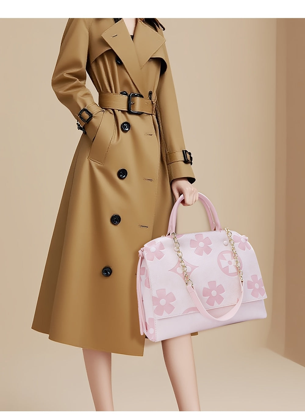 [Elegant Floral Tote Bag] IVKMIVK Women's Floral Embossed Tote Bag - Elegant Synthetic Faux Leather with Golden-Tone Hardware, Large Capacity, Perfect for Daily Commute, Office, and Travel | Floral Embossed Design | Office To