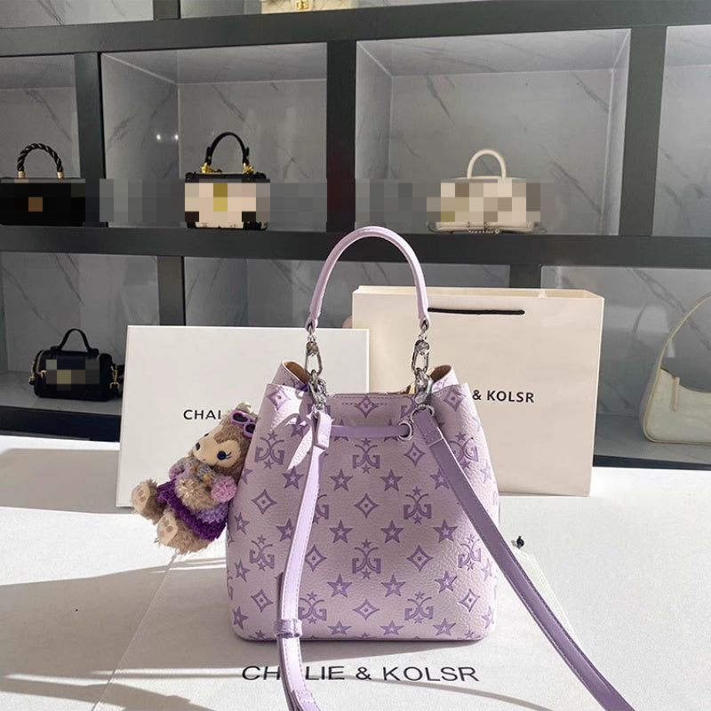 2025 New Large Capacity Purple Bucket Bag for Women - Elegant Geometric Pattern, with Embossed Detailing, Adjustable Shoulder Strap & Golden-Tone Hardware, Durable Polyester Lining, Stylish Everyday Handbag, Sophisticated Acc