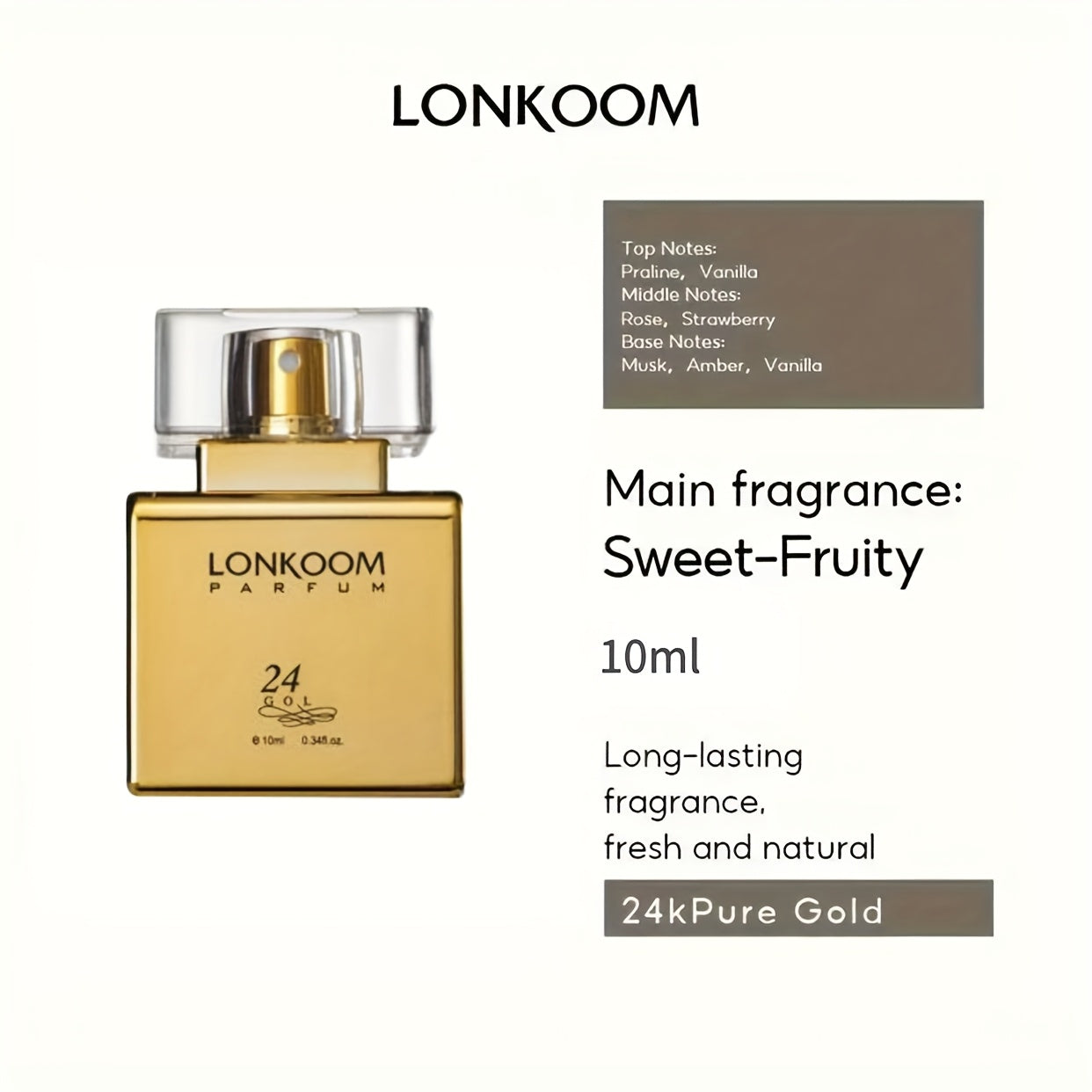 2pcs LONKOOM Long-Lasting Eau De Parfum for Women - Floral-Fruity & Sweet Fruity Fragrance, 3.4fl.oz + 0.34fl.oz Travel-Size, Luxury Gift Box with Pink Ribbon, Perfect for Daily Wear, Office, Travel, Birthday, Mother’s Day