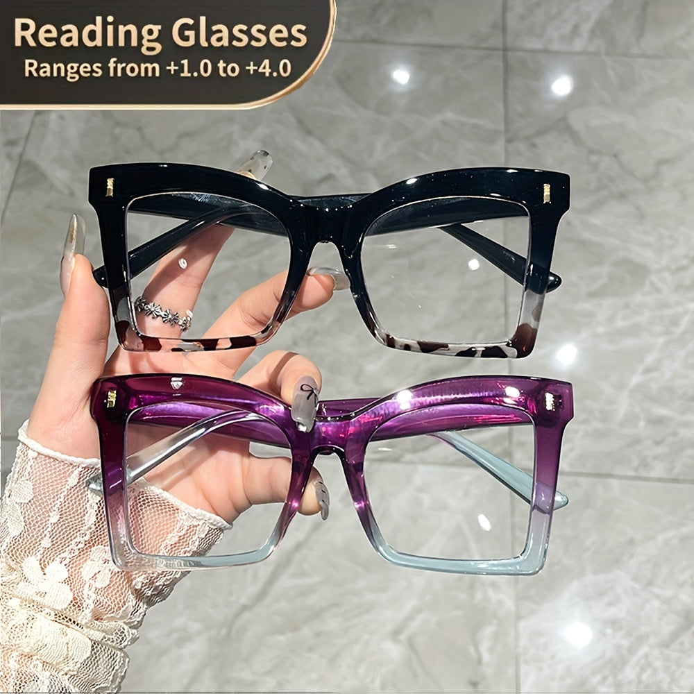 2 pairs of Women's reading glasses with beautiful color matching and sturdy metal hinges, suitable for computers, reading books, daily life, the best gift for elders