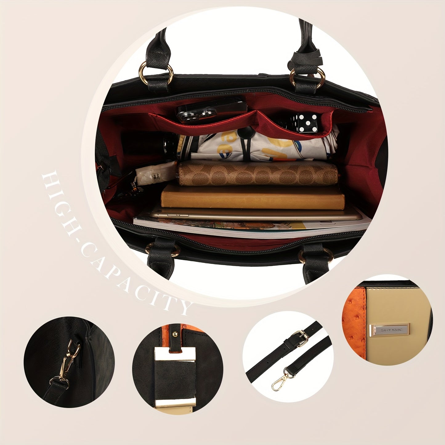 New Fashion Large Capacity Splicing Color Handbag Casual All Fashion Women's Single Shoulder Crossbody Bag